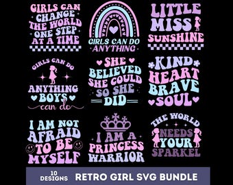 Retro Little Girl Svg Png Bundle, Little Girl Svg, Powiedzenia Little Girl, Koszulka Little Girl Svg, Urodziny Little Girl Svg, Pliki Svg dla Cricut