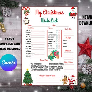 Afdrukbare My Christmas-verlanglijst, kerstverlanglijst voor volwassenen, kerstverlanglijst, geheime kerstverlanglijst, bewerkbare kerstverlanglijst