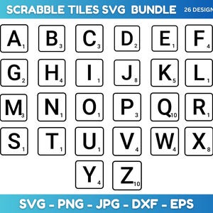 Paquete de más de 26 archivos SVG y PNG de Scrabble, archivos de corte de fichas de Scrabble, imágenes prediseñadas de fichas de Scrabble, signos de familia de letras SVG, archivos SVG para Cricut, descarga instantánea