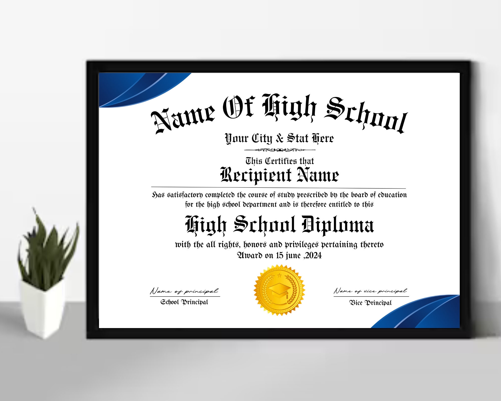 Printable High School Diploma Template, Home School Diploma, High School Diploma, Diploma ...