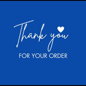 Puede incluir: Un fondo azul con texto blanco que dice "Gracias" con un peque&ntilde;o coraz&oacute;n blanco y "POR TU PEDIDO" debajo.