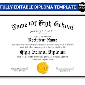 Modèle modifiable de diplôme d'études secondaires, diplôme d'études secondaires, modèle de réplique de diplôme, diplôme d'études secondaires à domicile, téléchargement immédiat