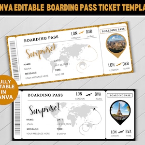 Editable Boarding Pass Template, Printable Personalized Airline Ticket, Canva Boarding Pass, Instant Download, DIY Boarding Pass Ticket