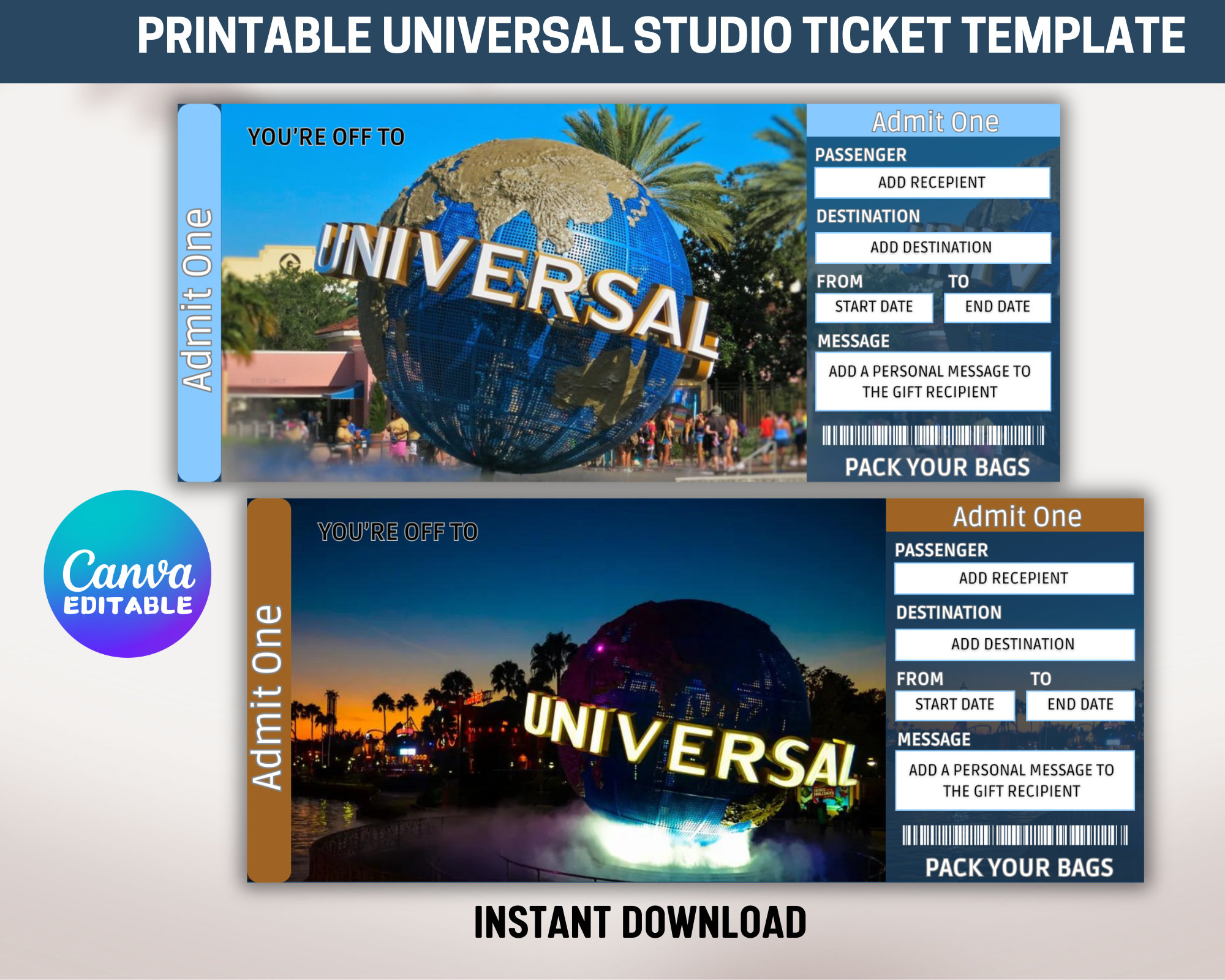 Printable Surprise Universal Trip Ticket, Universal Gift Ticket ...