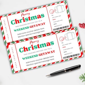 Editable Christmas Weekend Getaway Gift Voucher, Surprise Weekend Away Ticket, Ticket Template, Printable Travel Gift, Instant Download image 7