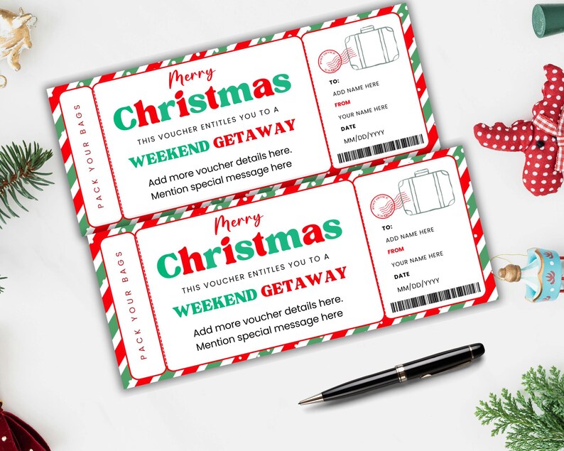 Editable Christmas Weekend Getaway Gift Voucher, Surprise Weekend Away Ticket, Ticket Template, Printable Travel Gift, Instant Download image 7