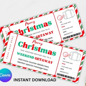 Editable Christmas Weekend Getaway Gift Voucher, Surprise Weekend Away Ticket, Ticket Template, Printable Travel Gift, Instant Download image 9