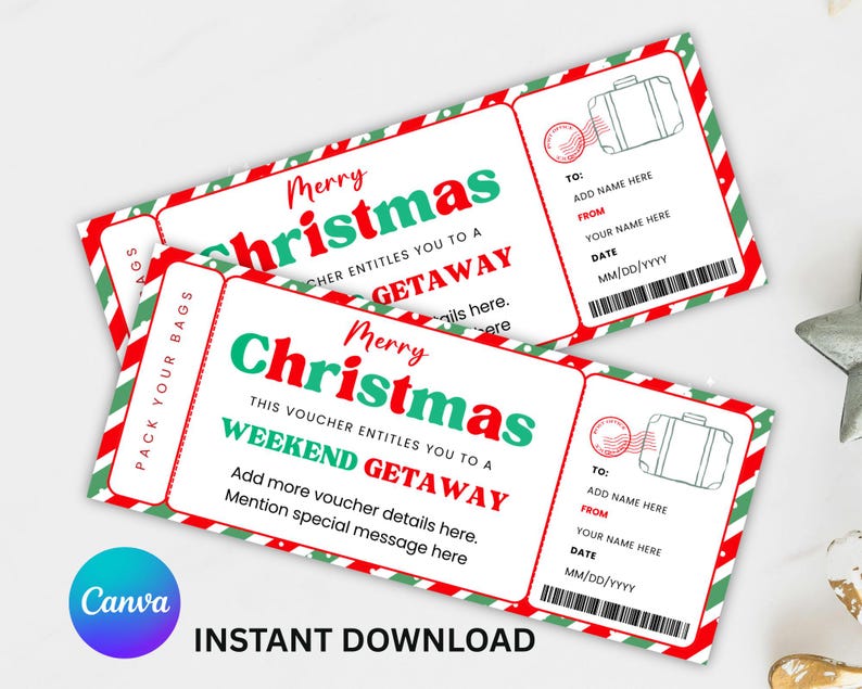 Editable Christmas Weekend Getaway Gift Voucher, Surprise Weekend Away Ticket, Ticket Template, Printable Travel Gift, Instant Download image 9