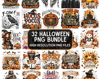 32 Halloween PNG Bundle, Cute Ghost Pumpkin Sublimation, Vintage Halloweentown PNG, Haunted Pumpkin Scene, Spooky Season Digital Download