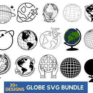 Paquete de globos SVG, Globo terráqueo SVG, Globo PNG, Mapa del mundo SVG, Globo para Cricut, Globo de nieve SVG, Archivos SVG para Cricut, Descarga instantánea