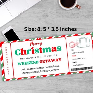 Editable Christmas Weekend Getaway Gift Voucher, Surprise Weekend Away Ticket, Ticket Template, Printable Travel Gift, Instant Download image 8