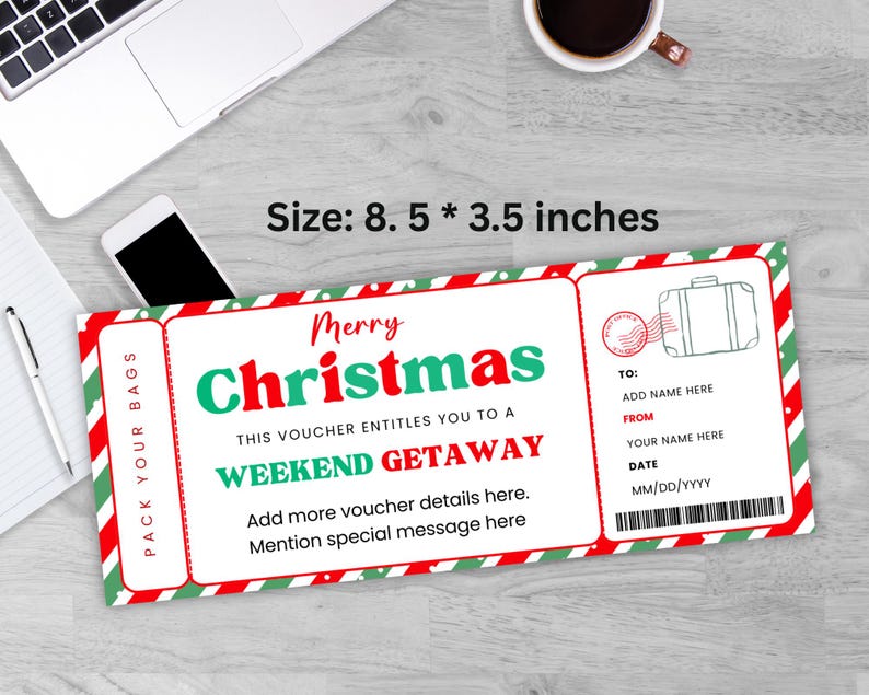 Editable Christmas Weekend Getaway Gift Voucher, Surprise Weekend Away Ticket, Ticket Template, Printable Travel Gift, Instant Download image 8