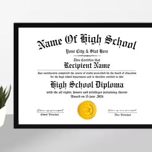 Editable High School Diploma Template, High School Diploma, Diploma Replica Template, Home School Diploma, Instant Download