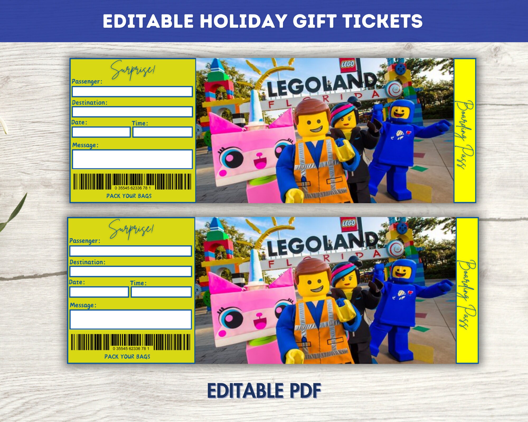 Printable Legoland Park Surprise Ticket Template, Vacation Trip Ticket ...