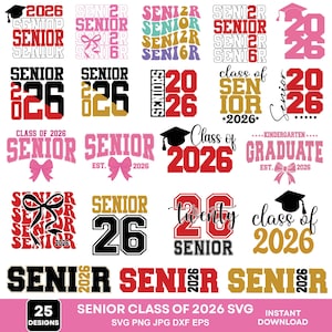 Senior 2026 SVG Bundle: Abschlussklasse von 2026 Designs (Digitaler Download