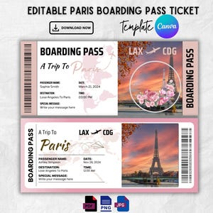 Cartão de embarque Paris, Viagem surpresa para Paris, Modelo de cartão de embarque surpresa, Você vai para Paris, Cartão de embarque para impressão, Passagem aérea