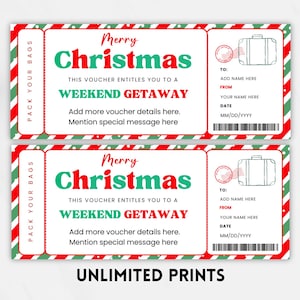 Editable Christmas Weekend Getaway Gift Voucher, Surprise Weekend Away Ticket, Ticket Template, Printable Travel Gift, Instant Download image 5
