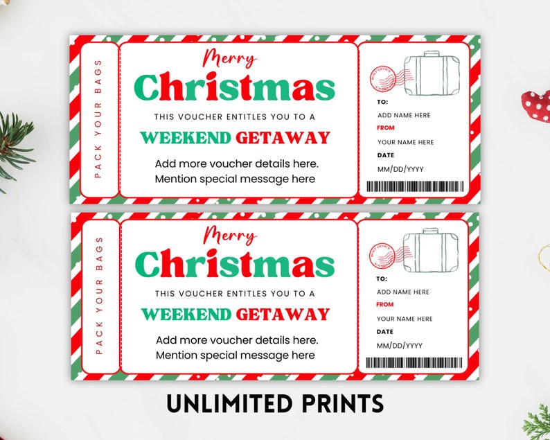 Editable Christmas Weekend Getaway Gift Voucher, Surprise Weekend Away Ticket, Ticket Template, Printable Travel Gift, Instant Download image 5