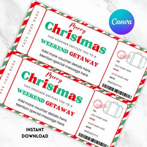 Editable Christmas Weekend Getaway Gift Voucher, Surprise Weekend Away Ticket, Ticket Template, Printable Travel Gift, Instant Download image 4