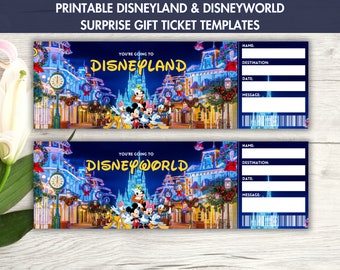 Printable Disneyland Surprise Ticket Template, Disneyworld Ticket, Gift Reveal, Birthday Gift, Editable Boarding Pass, Instant Download,