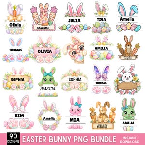 Personalized Kid Name Easter Bunny PNG Bundle, Custom Boy & Girl Easter Bunny PNG, Kids Easter Shirt Sublimation Design, Custom Easter Text