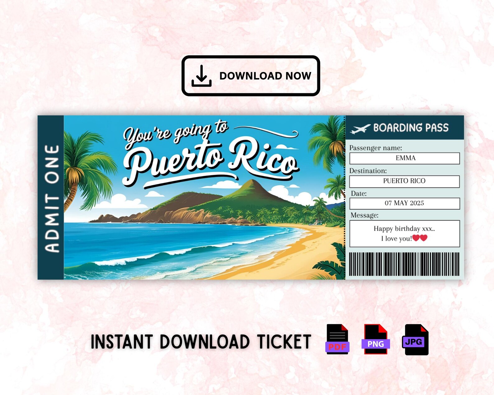 Editable Puerto Rico Trip Ticket Template (digital Download) - Etsy