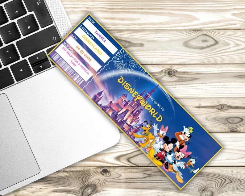 Printable Disneyland Surprise Ticket Template, Disneyworld Ticket, Gift Reveal, Birthday Gift ...