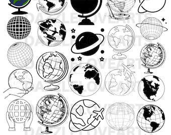Globe SVG Bundle, World Map Clipart (Instant Download)