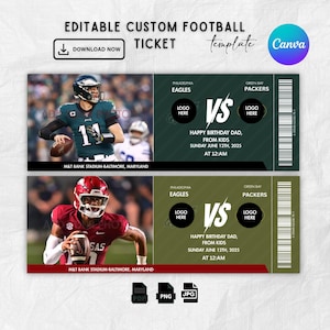 Custom Football Ticket,Surprise Gift Football Ticket,Birthday Gift,Football Game Ticket, Personalized Ticket,Canva Editable,Instant Download