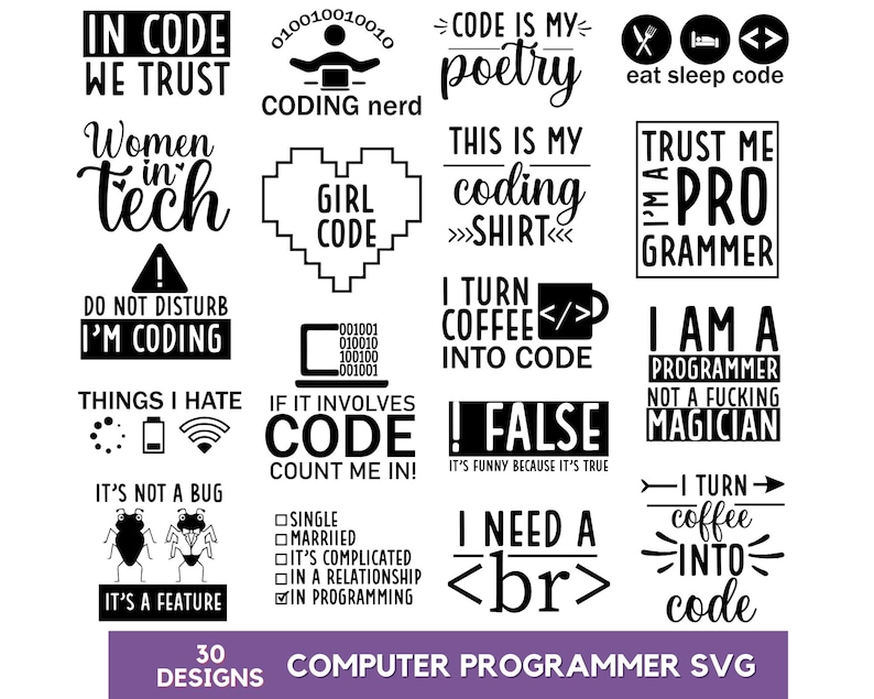 Computer Programmer SVG Bundle, Coding Quotes (Digital Download) image 1