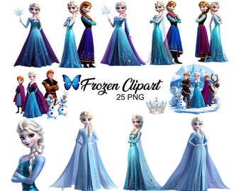 Frozen Clipart Png Bundle, Frozen Clipart, Princess Png, Anna Elsa Olaf, Frozen Png Bundle, Frozen Birthday Png,Sublimation,Instant Download