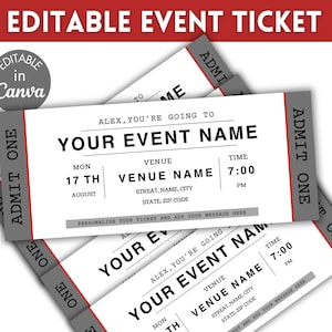 Bearbeitbare Ereignisticketvorlage, Ereigniskarten, druckbare Ereigniskarte, personalisiertes Geschenk für ihn / sie, Ticketvorlage, sofortiger Download