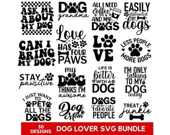 Dog Lover Quotes SVG Bundle, Funny Dog Sayings Clipart (Instant Download)