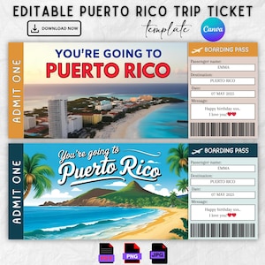 Editable Puerto Rico Trip Ticket Template (Digital Download)