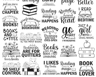 Reading SVG Bundle: Book Lover Quotes, T-Shirt Designs (Instant Download)
