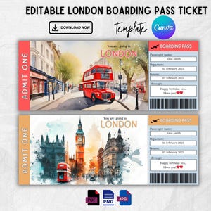 Editable London Surprise Trip Ticket, London Surprise Ticket, Flight Boarding Pass, Travel Ticket, You’re Going To London, Instant Download