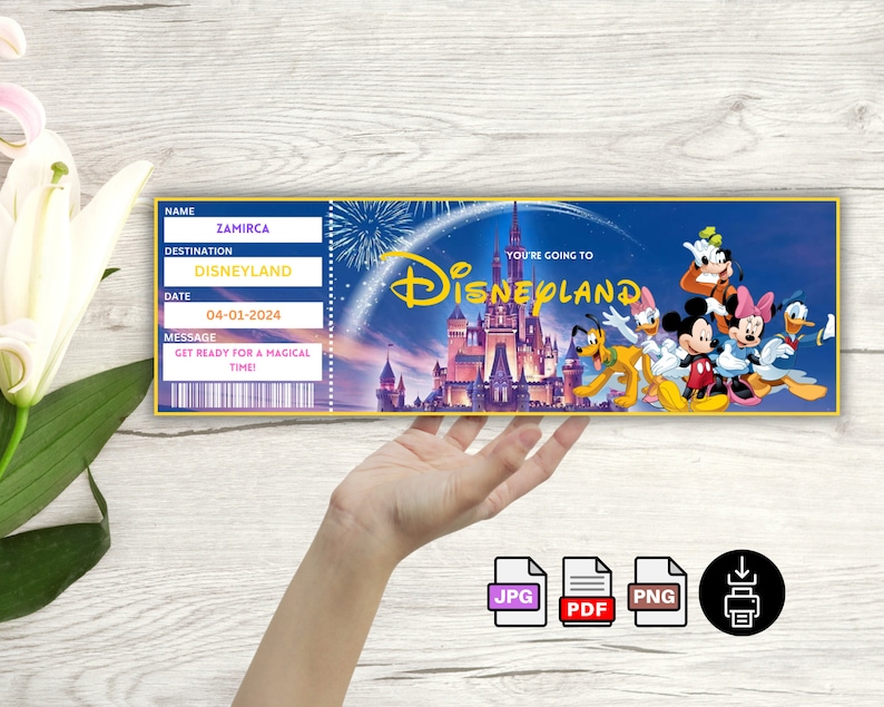 Printable Disneyland Surprise Ticket Template, Disneyworld Ticket, Gift Reveal, Birthday Gift ...