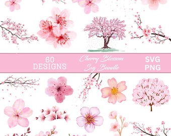 60+ Cherry Blossom PNG Bundle, Japanese Sakura Clipart, Pink Flower PNG, Floral Wildflower Graphics, Sublimation Png, Digital Download