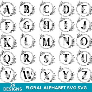 Alfabeto floral SVG, Alfabeto SVG, Alfabeto floral PNG, Corona floral SVG, Acuarela floral SVG, Descarga instantánea, Letra floral SVG