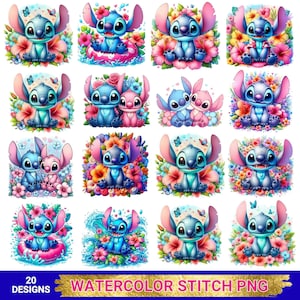 20 Stitch Png Clipart Bundle, Lilo And Stitch, Stitch Splash And Watercolor Png,High Resolution Png,Wall Art Print,Tshirt Designs,Stitch Png