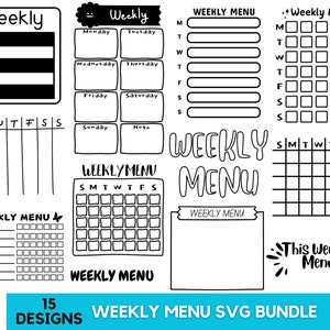 Lot de 15 fichiers Png de menu hebdomadaire, Svg de menu, Svg de planification de repas, Svg de repas hebdomadaire, Svg de repas hebdomadaire, fichiers Svg pour Cricut, téléchargement immédiat