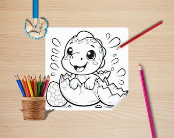 Lindo libro para colorear de dinosaurios (PDF imprimible), páginas de dinosaurios bebés para niños, actividad de cumpleaños de T-Rex, regalo para niños en edad preescolar, descarga instantánea