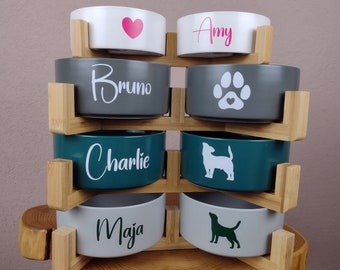 Feeding bowl | 2x 400ml | 2x 850ml | Feeding bowl | personalized | Double feeding bowl | Dog | Cat | Bamboo holder | Feeding station