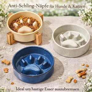 Anti-gulping bowl | Dogs and cats | Slow feeder | Ceramic bowl with wooden stand | Wet and dry food