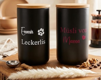 Ceramic storage container with airtight bamboo lid | Treats | Cereal | Sweets | Coffee container | Dog | Cat | Black