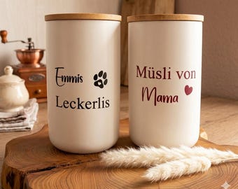 Ceramic storage container with airtight bamboo lid | Treats | Cereal | Sweets | Coffee container | Dog | Cat | White