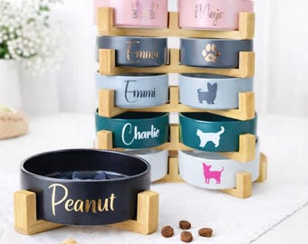 Fressnapf | 2x 400ml | 2x 850ml | 2x 1800ml | Futternapf | personalisiert | Doppelfressnapf | Hund | Katze | Bambushalter | Geschenkidee