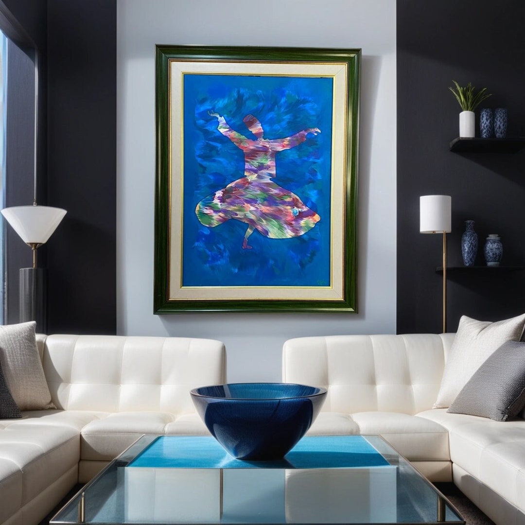 Islamic Acrylic Painting on Canvas, Muslim Wall Art, Original Whirling