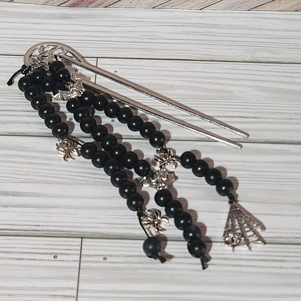 Hairstick: Elegant Double Pronged Metal Goth Hairstick