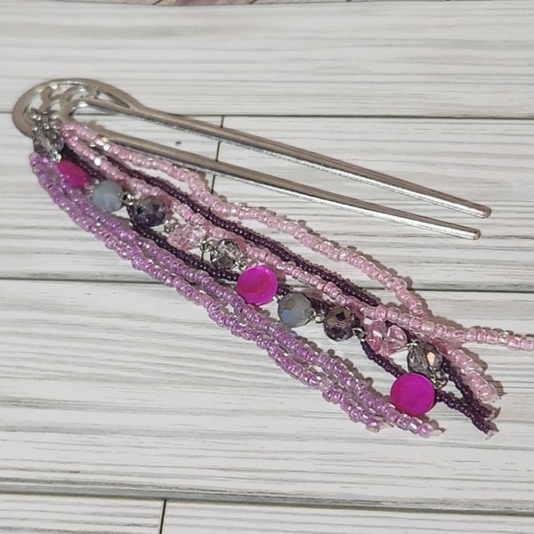 Hairstick: Elegant Beaded Double Prong Hairstick